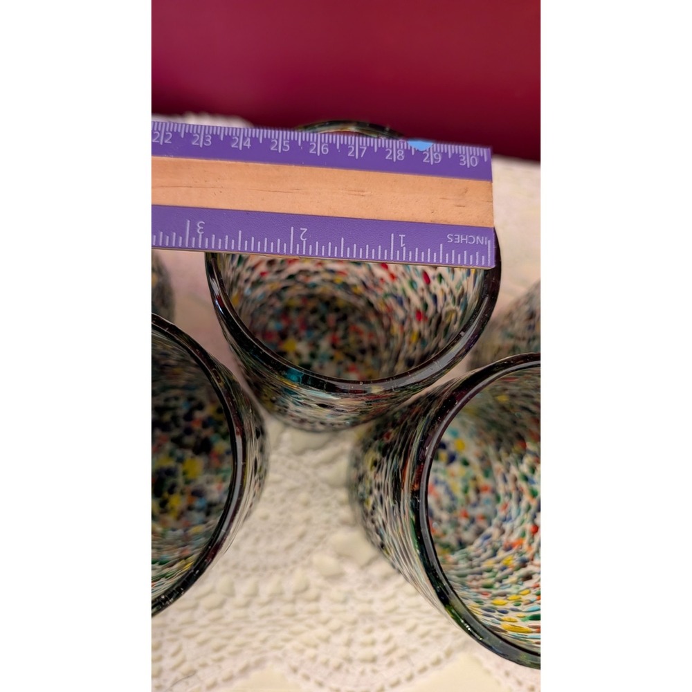 Hand Blown Glass pitcher and 8 highball glasses confetti rock mexican excellent - Picture 5 of 11